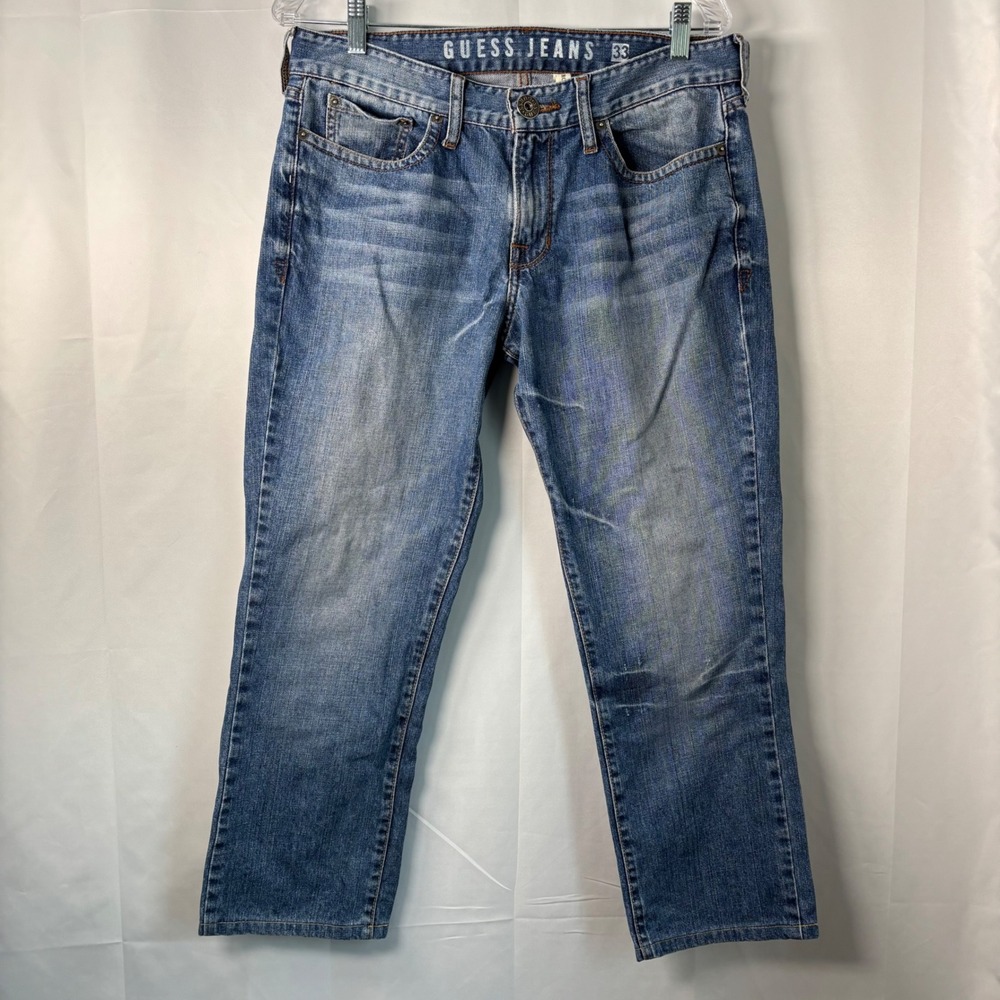 Guess‎ Jeans Brit Rocker Slim Straight Medium Wash Denim 33x32 Distressed